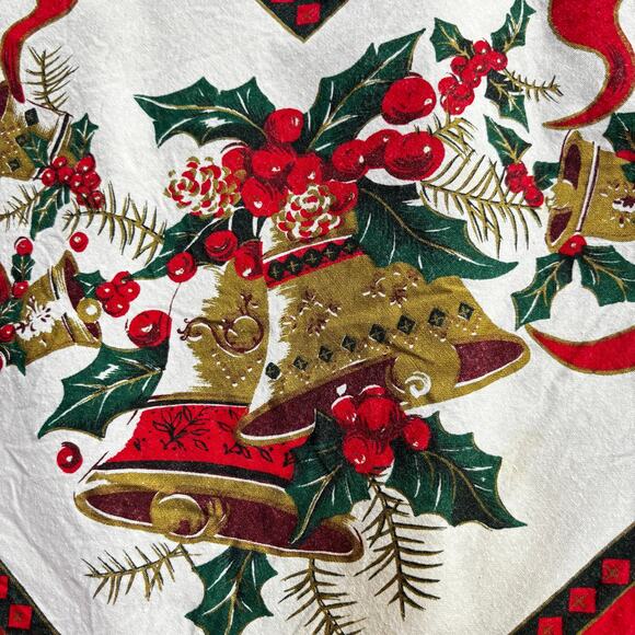 Vintage Christmas tablecloth Y2K long rectangle holiday white red green FLAWS - Picture 3 of 9